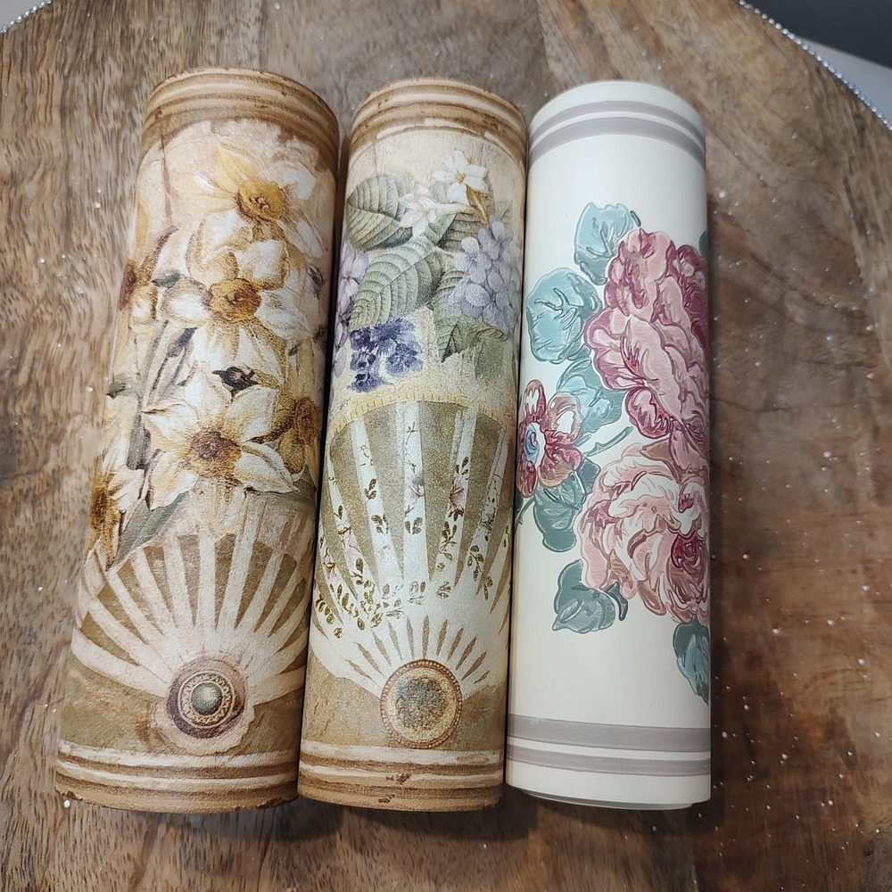 Vintage Imperial Wallpaper Border 3 Rolls floral Roses  Fans Cottage Core Crafts